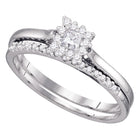 Princess Elegance: 10kt White Gold Diamond Halo Bridal Wedding Ring Band Set Top View from Splendid Jewellery