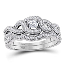 Load image into Gallery viewer, Eternal Love 10kt White Gold Princess Diamond Twist Bridal Wedding Ring Band Set Top View from Splendid Jewellery