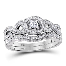 Eternal Love 10kt White Gold Princess Diamond Twist Bridal Wedding Ring Band Set Top View from Splendid Jewellery