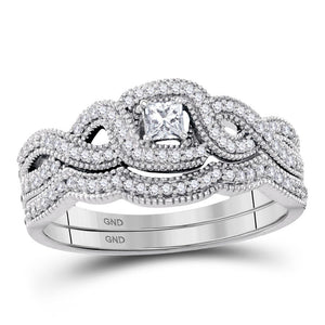 Wedding Collection | 10kt White Gold Princess Diamond Twist Bridal Wedding Ring Band Set 1/3 Cttw | Splendid Jewellery GND