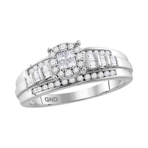 Wedding Collection | 10kt White Gold Princess Round Diamond Cluster Bridal Wedding Engagement Ring 1/2 Cttw | Splendid Jewellery GND