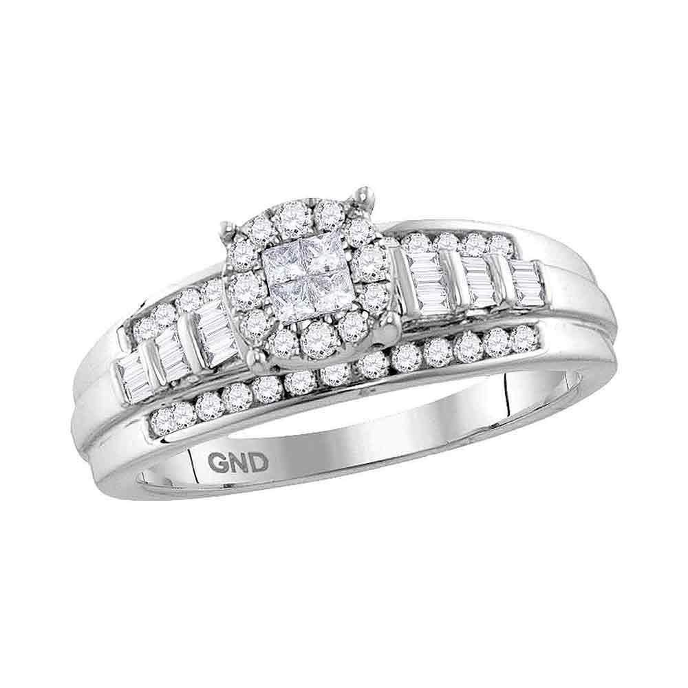 Wedding Collection | 10kt White Gold Princess Round Diamond Cluster Bridal Wedding Engagement Ring 1/2 Cttw | Splendid Jewellery GND