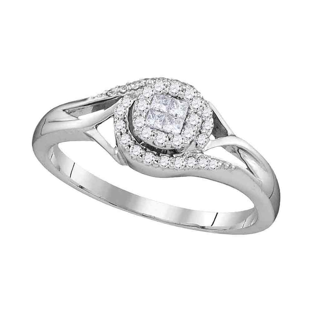 Wedding Collection | 10kt White Gold Princess Round Diamond Cluster Bridal Wedding Engagement Ring 1/5 Cttw | Splendid Jewellery GND