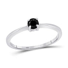 Captivating Noir Elegance: 10kt White Gold Round Black Color Enhanced Diamond Solitaire Bridal Wedding Ring 1/4 Cttw Top View from Splendid Jewellery