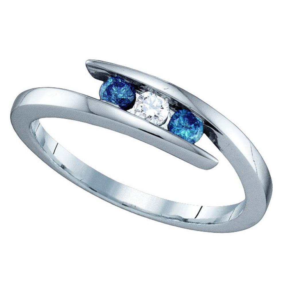 Wedding Collection | 10kt White Gold Round Blue Color Enhanced Diamond 3-stone Ring 1/4 Cttw | Splendid Jewellery GND