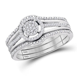 Wedding Collection | 10kt White Gold Round Diamond 3-Piece Bridal Wedding Ring Band Set 1/4 Cttw | Splendid Jewellery GND