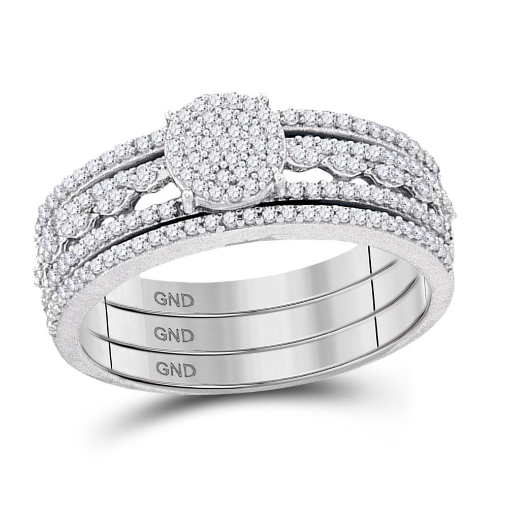 Wedding Collection | 10kt White Gold Round Diamond 3-Piece Bridal Wedding Ring Band Set 3/8 Cttw | Splendid Jewellery GND
