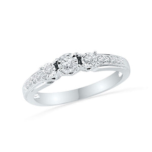 Wedding Collection | 10kt White Gold Round Diamond 3-stone Bridal Wedding Engagement Ring 1/5 Cttw | Splendid Jewellery GND