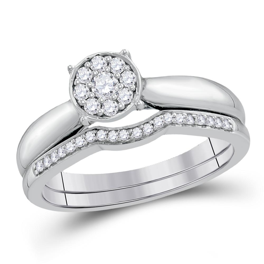 Wedding Collection | 10kt White Gold Round Diamond Bridal Wedding Ring Band Set 1/4 Cttw | Splendid Jewellery GND