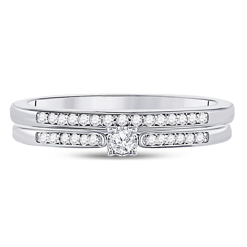 Wedding Collection | 10kt White Gold Round Diamond Bridal Wedding Ring Band Set 1/8 Cttw | Splendid Jewellery GND