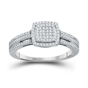 Wedding Collection | 10kt White Gold Round Diamond Cluster Bridal Wedding Engagement Ring 1/4 Cttw | Splendid Jewellery GND