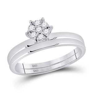 Wedding Collection | 10kt White Gold Round Diamond Cluster Bridal Wedding Ring Band Set 1/6 Cttw | Splendid Jewellery GND