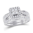 Eternal Brilliance 10kt White Gold Diamond Halo Bridal Wedding Ring Band Set Top View from Splendid Jewellery