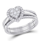 Sparkling Love: 10kt White Gold Heart Diamond Bridal Wedding Ring Set Top View from Splendid Jewellery