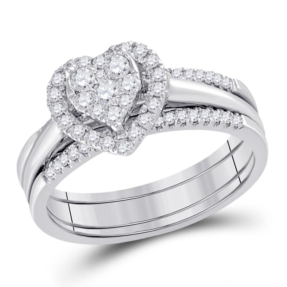 Wedding Collection | 10kt White Gold Round Diamond Heart Bridal Wedding Ring Band Set 1/2 Cttw | Splendid Jewellery GND