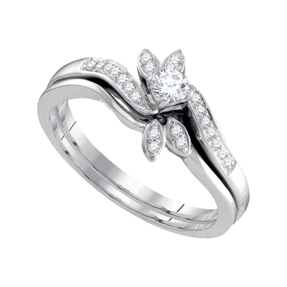 Wedding Collection | 10kt White Gold Round Diamond Leaf Floral Bridal Wedding Ring Band Set 1/4 Cttw | Splendid Jewellery GND