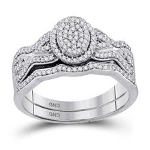 Load image into Gallery viewer, Sparkling Splendor: 10kt White Gold Oval Diamond Cluster Bridal Wedding Ring Band Set 3/8 Cttw Top View from Splendid Jewellery