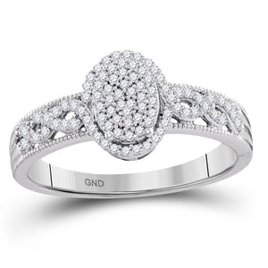 Wedding Collection | 10kt White Gold Round Diamond Oval Cluster Milgrain Twist Bridal Ring 1/4 Cttw | Splendid Jewellery GND