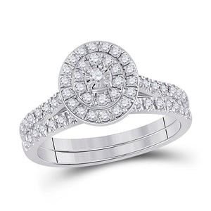 Wedding Collection | 10kt White Gold Round Diamond Oval Halo Bridal Wedding Ring Band Set 1/2 Cttw | Splendid Jewellery GND