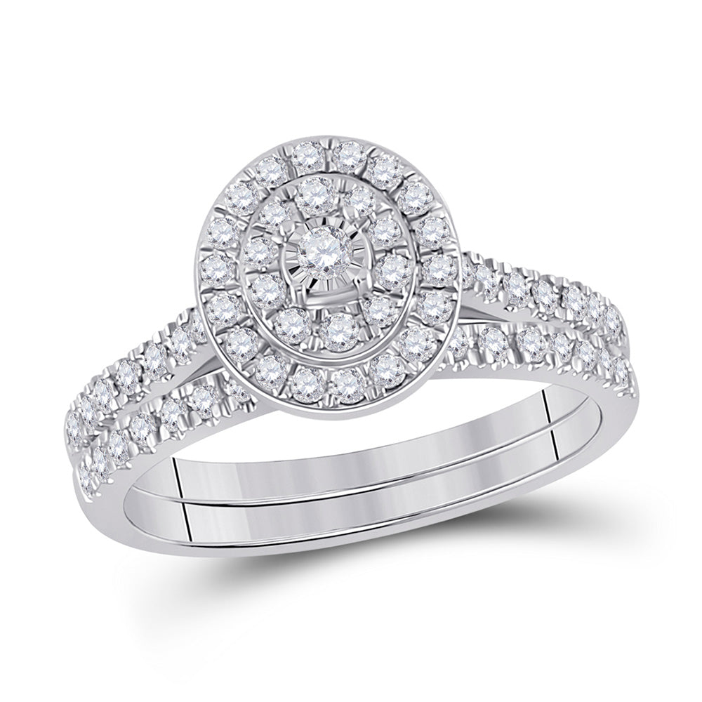 Wedding Collection | 10kt White Gold Round Diamond Oval Halo Bridal Wedding Ring Band Set 1/2 Cttw | Splendid Jewellery GND