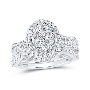 Wedding Collection | 10kt White Gold Round Diamond Oval-shape Bridal Wedding Ring Band Set 1 Cttw | Splendid Jewellery GND