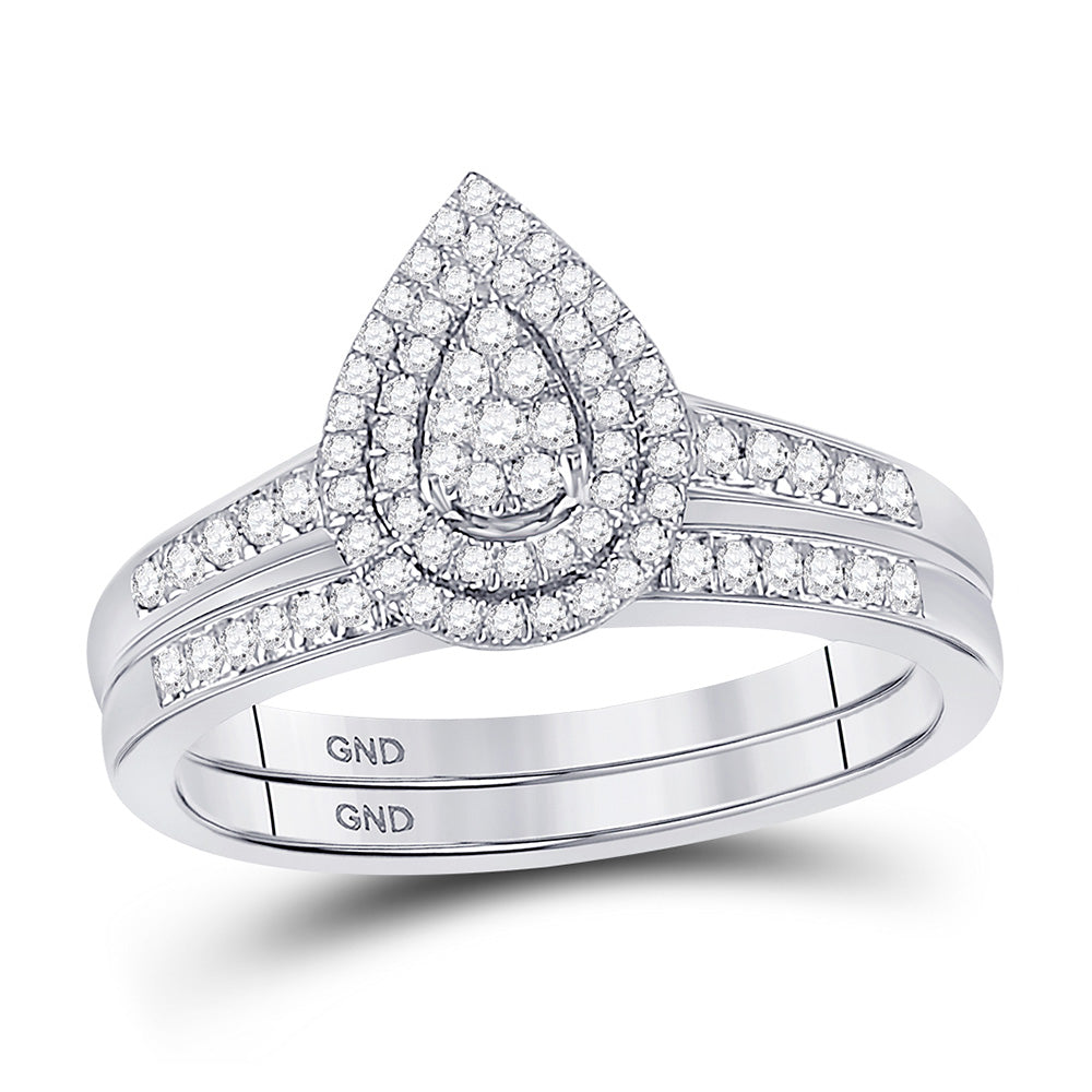 Wedding Collection | 10kt White Gold Round Diamond Pear-shape Bridal Wedding Ring Band Set 1/3 Cttw | Splendid Jewellery GND