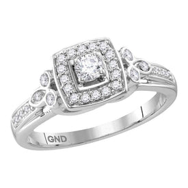 Radiant Love 10kt White Gold Diamond Halo Bridal Wedding Engagement Ring Top View from Splendid Jewellery