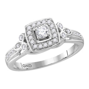 Wedding Collection | 10kt White Gold Round Diamond Round Halo Bridal Wedding Engagement Ring 1/3 Cttw | Splendid Jewellery GND