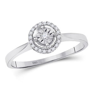 Wedding Collection | 10kt White Gold Round Diamond Solitaire Halo Bridal Wedding Engagement Ring 1/12 Cttw | Splendid Jewellery GND