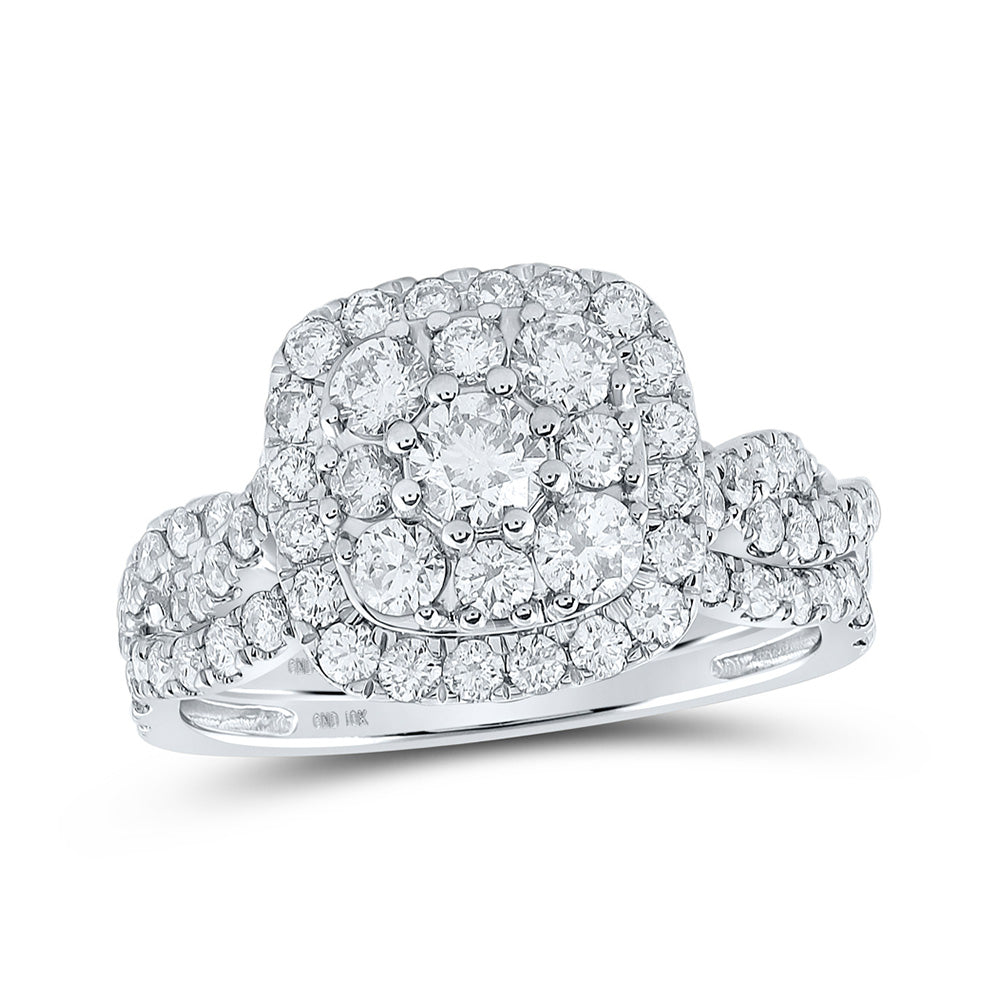 Wedding Collection | 10kt White Gold Round Diamond Square Bridal Wedding Ring Band Set 1-1/2 Cttw | Splendid Jewellery GND