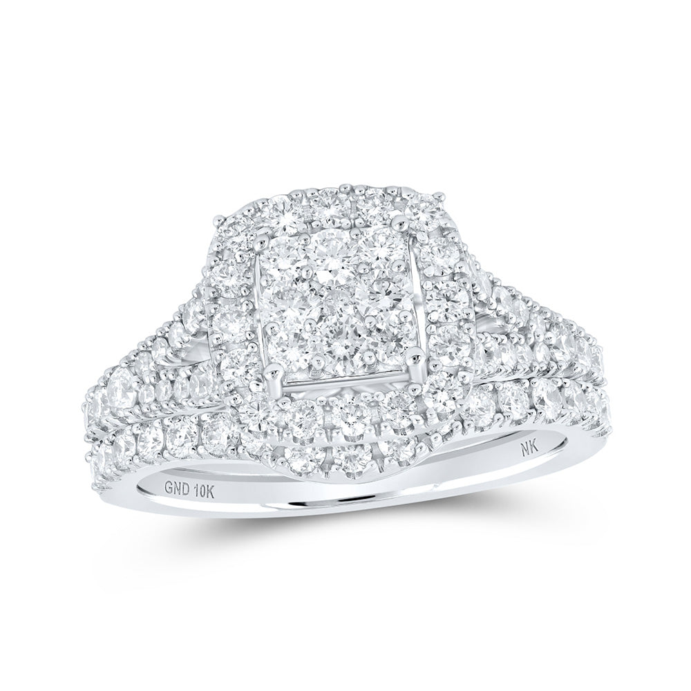 Wedding Collection | 10kt White Gold Round Diamond Square Bridal Wedding Ring Band Set 1-1/4 Cttw | Splendid Jewellery GND