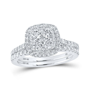 Wedding Collection | 10kt White Gold Round Diamond Square Bridal Wedding Ring Band Set 1 Cttw | Splendid Jewellery GND