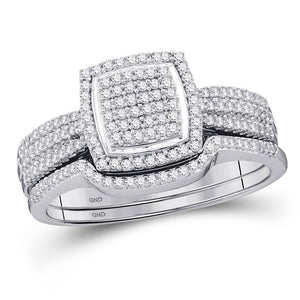 Wedding Collection | 10kt White Gold Round Diamond Square Bridal Wedding Ring Band Set 1/2 Cttw | Splendid Jewellery GND
