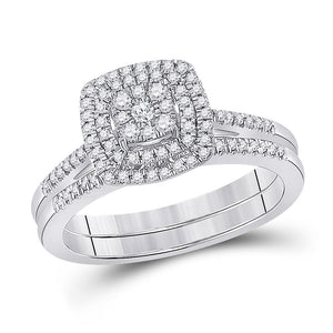Wedding Collection | 10kt White Gold Round Diamond Square Bridal Wedding Ring Band Set 1/3 Cttw | Splendid Jewellery GND