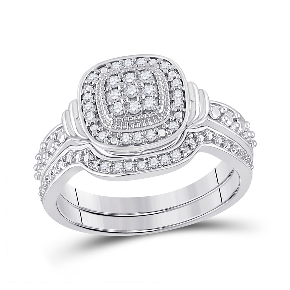 Wedding Collection | 10kt White Gold Round Diamond Square Bridal Wedding Ring Band Set 1/5 Cttw | Splendid Jewellery GND