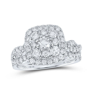 Wedding Collection | 10kt White Gold Round Diamond Square Halo Bridal Wedding Ring Band Set 1-1/2 Cttw | Splendid Jewellery GND
