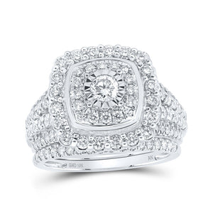 Wedding Collection | 10kt White Gold Round Diamond Square Halo Bridal Wedding Ring Band Set 1-3/4 Cttw | Splendid Jewellery GND