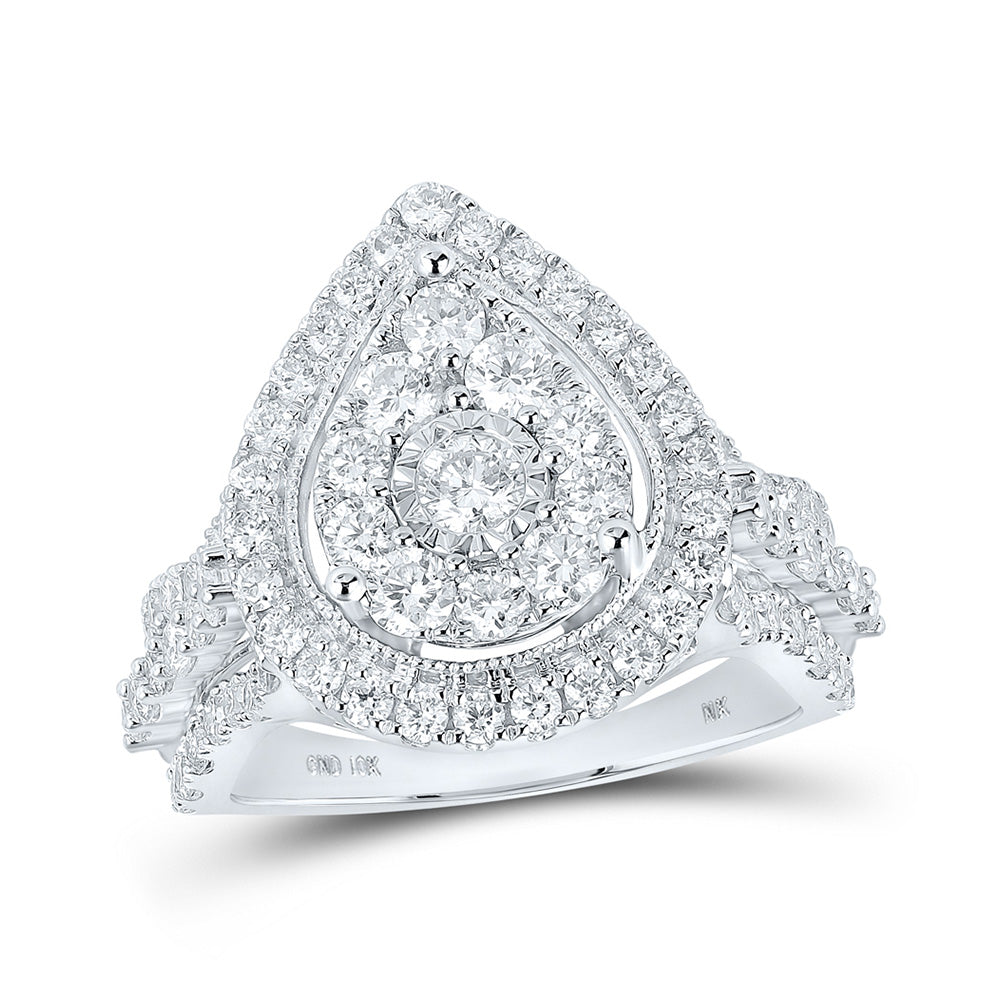 Wedding Collection | 10kt White Gold Round Diamond Teardrop Bridal Wedding Engagement Ring 1-3/4 Cttw | Splendid Jewellery GND