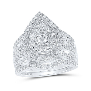 Wedding Collection | 10kt White Gold Round Diamond Teardrop Bridal Wedding Ring Band Set 1-1/2 Cttw | Splendid Jewellery GND
