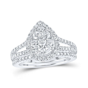 Wedding Collection | 10kt White Gold Round Diamond Teardrop Bridal Wedding Ring Band Set 1 Cttw | Splendid Jewellery GND