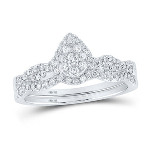 Wedding Collection | 10kt White Gold Round Diamond Teardrop Bridal Wedding Ring Band Set 1/2 Cttw | Splendid Jewellery GND