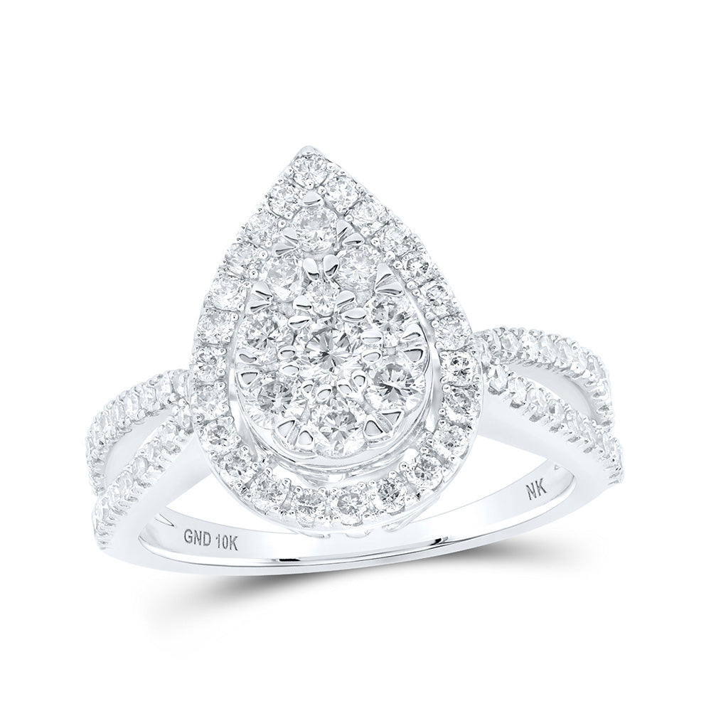 Wedding Collection | 10kt White Gold Round Diamond Teardrop Cluster Bridal Wedding Engagement Ring 1 Cttw | Splendid Jewellery GND