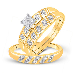 Wedding Collection | 10kt Yellow Gold His Hers Round Diamond Square Matching Wedding Set 1/12 Cttw | Splendid Jewellery GND