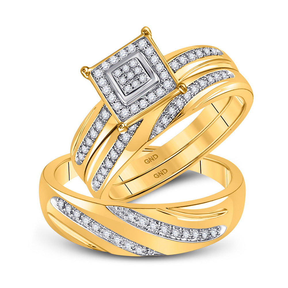 Wedding Collection | 10kt Yellow Gold His Hers Round Diamond Square Matching Wedding Set 1/5 Cttw | Splendid Jewellery GND