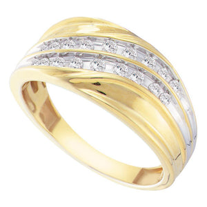 Wedding Collection | 10kt Yellow Gold Mens Round Channel-set Diamond Diagonal Double Row Wedding Band 1/3 Cttw | Splendid Jewellery GND