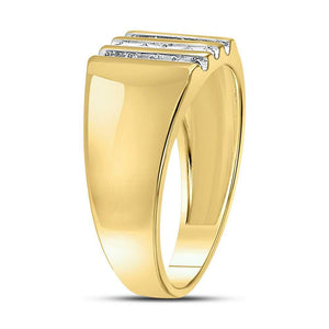 Wedding Collection | 10kt Yellow Gold Mens Round Channel-set Diamond Triple Row Wedding Band Ring 1/4 Cttw | Splendid Jewellery GND
