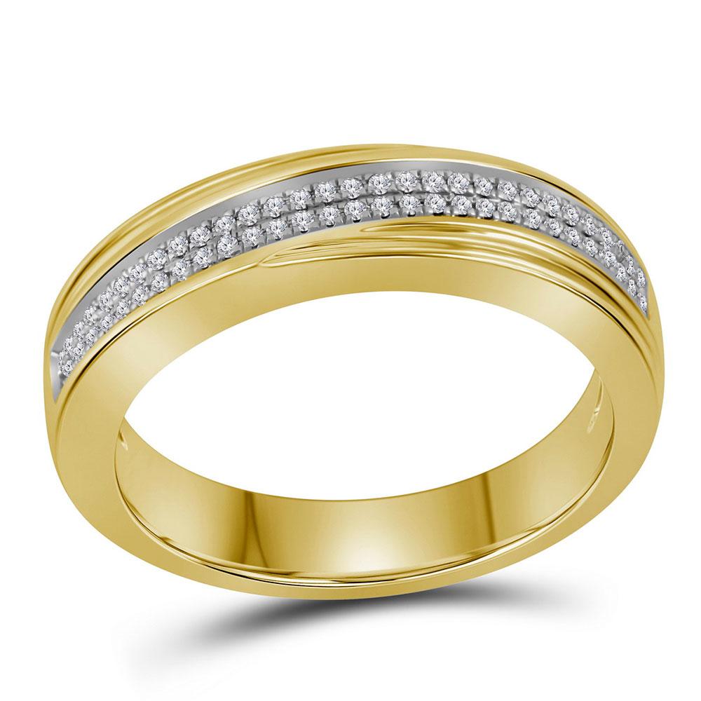 Wedding Collection | 10kt Yellow Gold Mens Round Diamond Double Row Crossover Wedding Band 1/5 Cttw | Splendid Jewellery GND