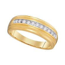 Load image into Gallery viewer, Brilliant Harmony 10kt Yellow Gold Men&#39;s Milgrain Diamond Wedding Band Ring - 1/4 Cttw Top View from Splendid Jewellery