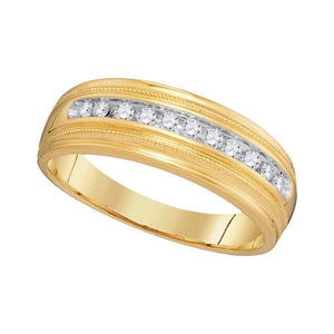 Wedding Collection | 10kt Yellow Gold Mens Round Diamond Single Row Milgrain Wedding Band Ring 1/4 Cttw | Splendid Jewellery GND