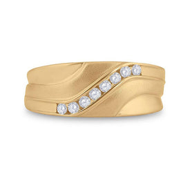 Dazzling Love Affair: 10kt Yellow Gold Men's Round Diamond Wedding Band Ring Top View from Splendid Jewellery